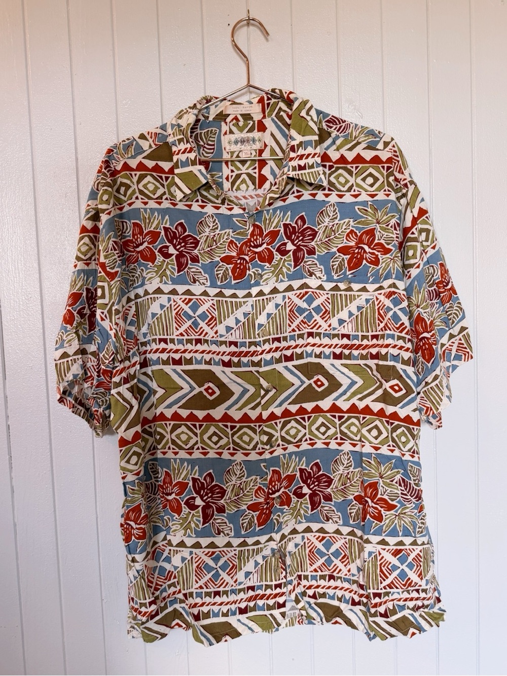Retro Floral Geo Print Short-Sleeve Shirt